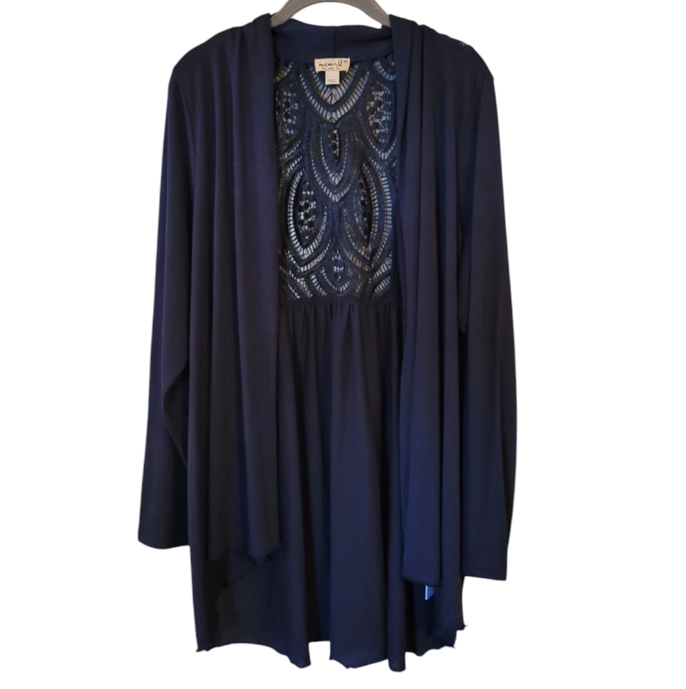 New One World Blue Knitted Open Front Rain Fall Style Cardigan Size 3X